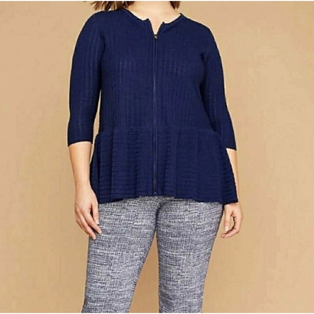 NWT Lane Bryant Plus Blue Knit Zip Front Peplum Jacket Sweater 3/4 Sleeve 14/16 - Picture 7 of 7